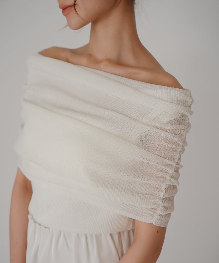 オフショル アレンジ ニット KINO THE KEI オフショルダートップス オフショルニット ワンショルダートップス ドレープトップス リブニットトップス フィットニット コンパクトトップス デザインニット 肌見せトップス