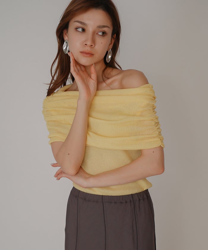 オフショル アレンジ ニット KINO THE KEI オフショルダートップス オフショルニット ワンショルダートップス ドレープトップス リブニットトップス フィットニット コンパクトトップス デザインニット 肌見せトップス