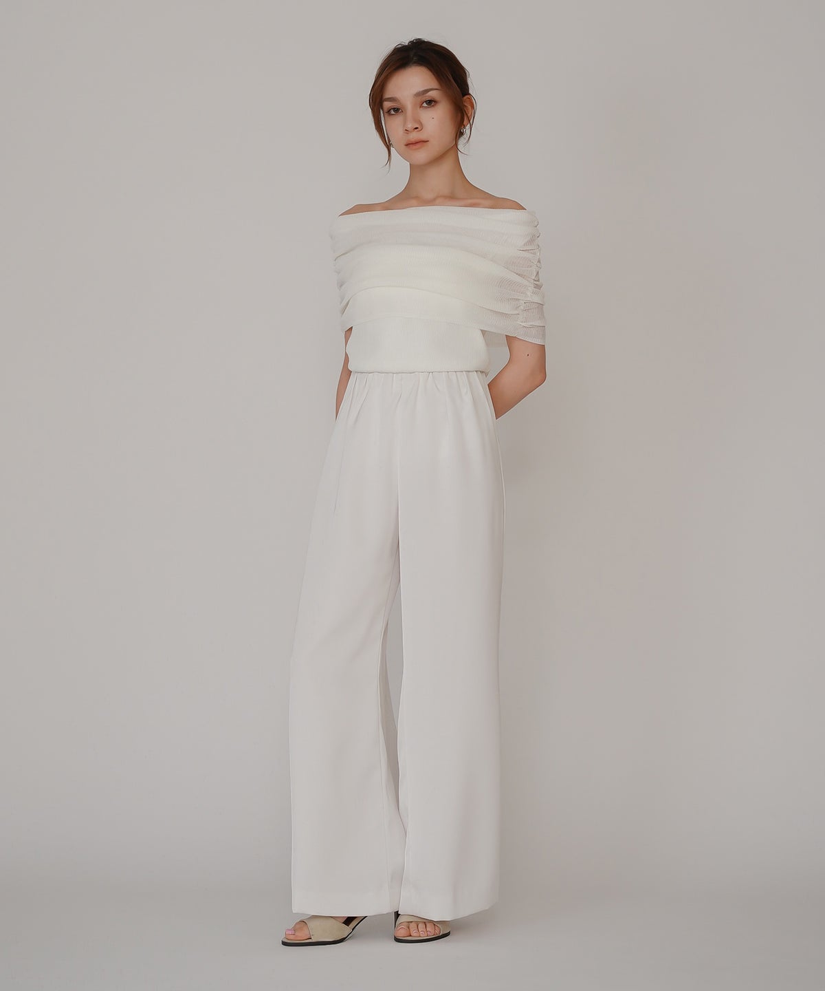 オフショル アレンジ ニット KINO THE KEI オフショルダートップス オフショルニット ワンショルダートップス ドレープトップス リブニットトップス フィットニット コンパクトトップス デザインニット 肌見せトップス