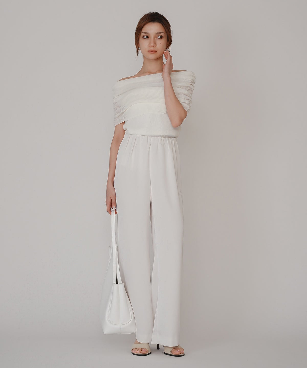 オフショル アレンジ ニット KINO THE KEI オフショルダートップス オフショルニット ワンショルダートップス ドレープトップス リブニットトップス フィットニット コンパクトトップス デザインニット 肌見せトップス