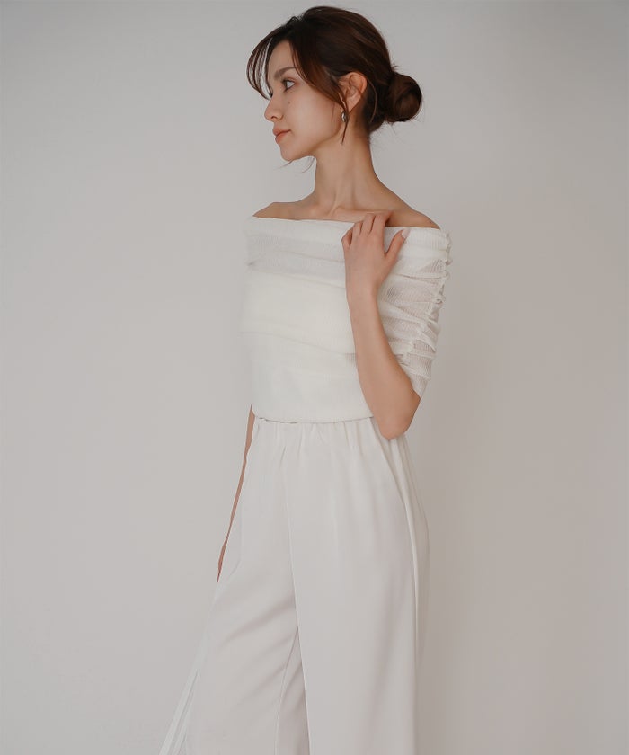 オフショル アレンジ ニット KINO THE KEI オフショルダートップス オフショルニット ワンショルダートップス ドレープトップス リブニットトップス フィットニット コンパクトトップス デザインニット 肌見せトップス