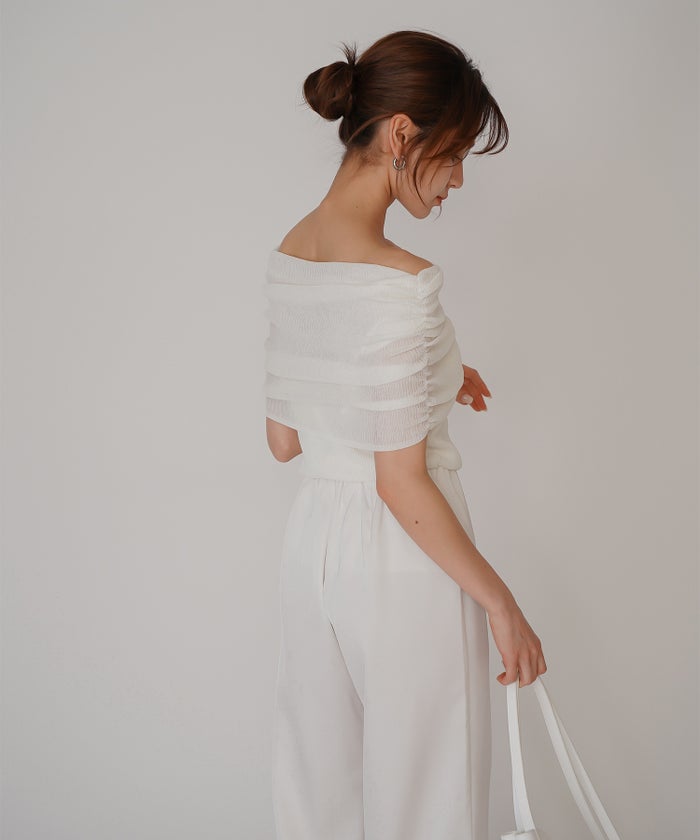 オフショル アレンジ ニット KINO THE KEI オフショルダートップス オフショルニット ワンショルダートップス ドレープトップス リブニットトップス フィットニット コンパクトトップス デザインニット 肌見せトップス