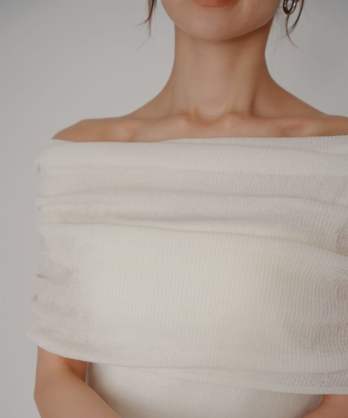 オフショル アレンジ ニット KINO THE KEI オフショルダートップス オフショルニット ワンショルダートップス ドレープトップス リブニットトップス フィットニット コンパクトトップス デザインニット 肌見せトップス