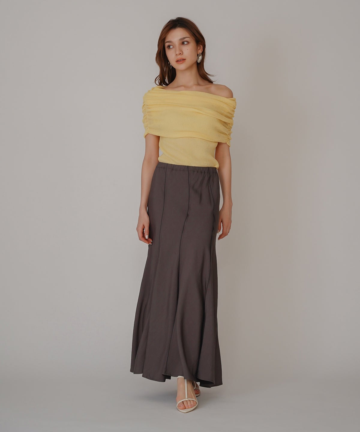 オフショル アレンジ ニット KINO THE KEI オフショルダートップス オフショルニット ワンショルダートップス ドレープトップス リブニットトップス フィットニット コンパクトトップス デザインニット 肌見せトップス