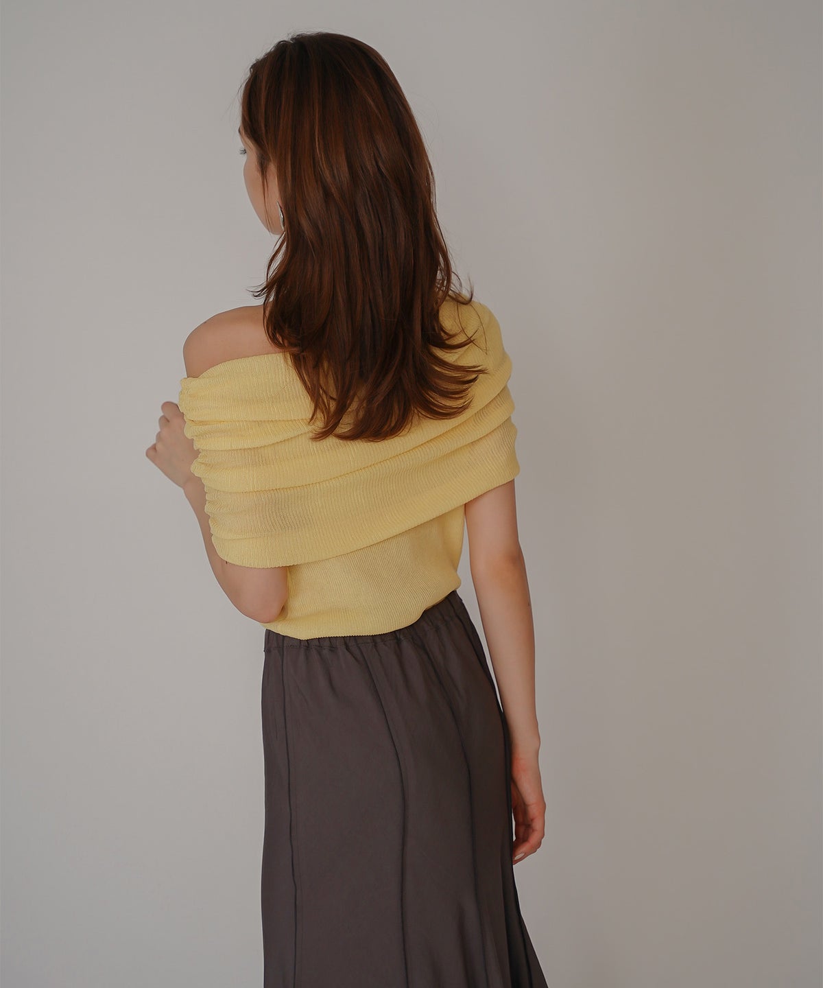 オフショル アレンジ ニット KINO THE KEI オフショルダートップス オフショルニット ワンショルダートップス ドレープトップス リブニットトップス フィットニット コンパクトトップス デザインニット 肌見せトップス