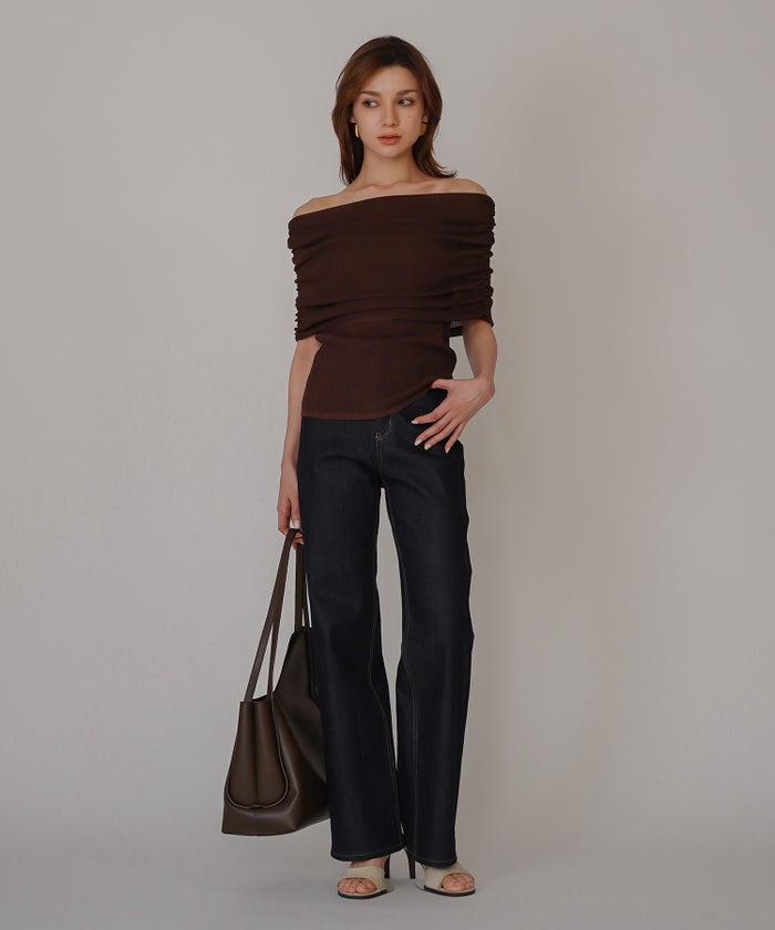 オフショル アレンジ ニット KINO THE KEI オフショルダートップス オフショルニット ワンショルダートップス ドレープトップス リブニットトップス フィットニット コンパクトトップス デザインニット 肌見せトップス