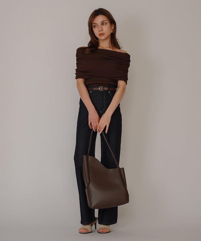 オフショル アレンジ ニット KINO THE KEI オフショルダートップス オフショルニット ワンショルダートップス ドレープトップス リブニットトップス フィットニット コンパクトトップス デザインニット 肌見せトップス