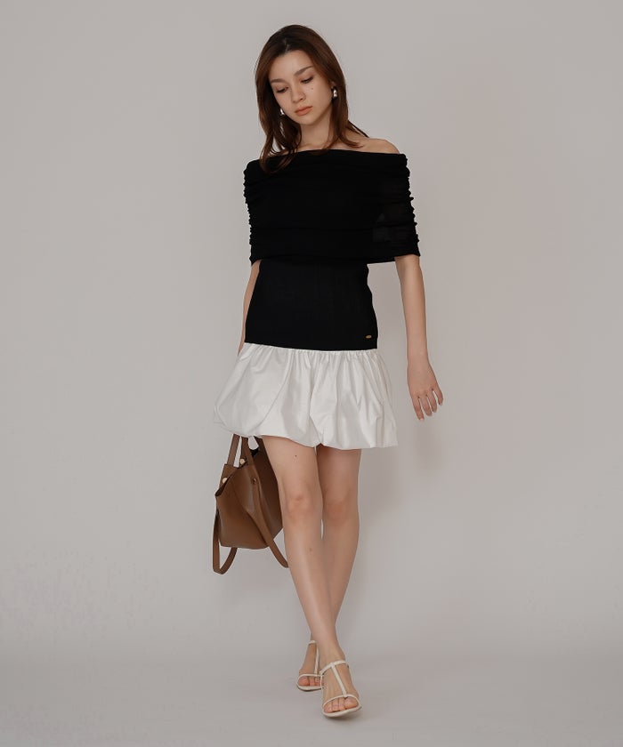 オフショル アレンジ ニット KINO THE KEI オフショルダートップス オフショルニット ワンショルダートップス ドレープトップス リブニットトップス フィットニット コンパクトトップス デザインニット 肌見せトップス