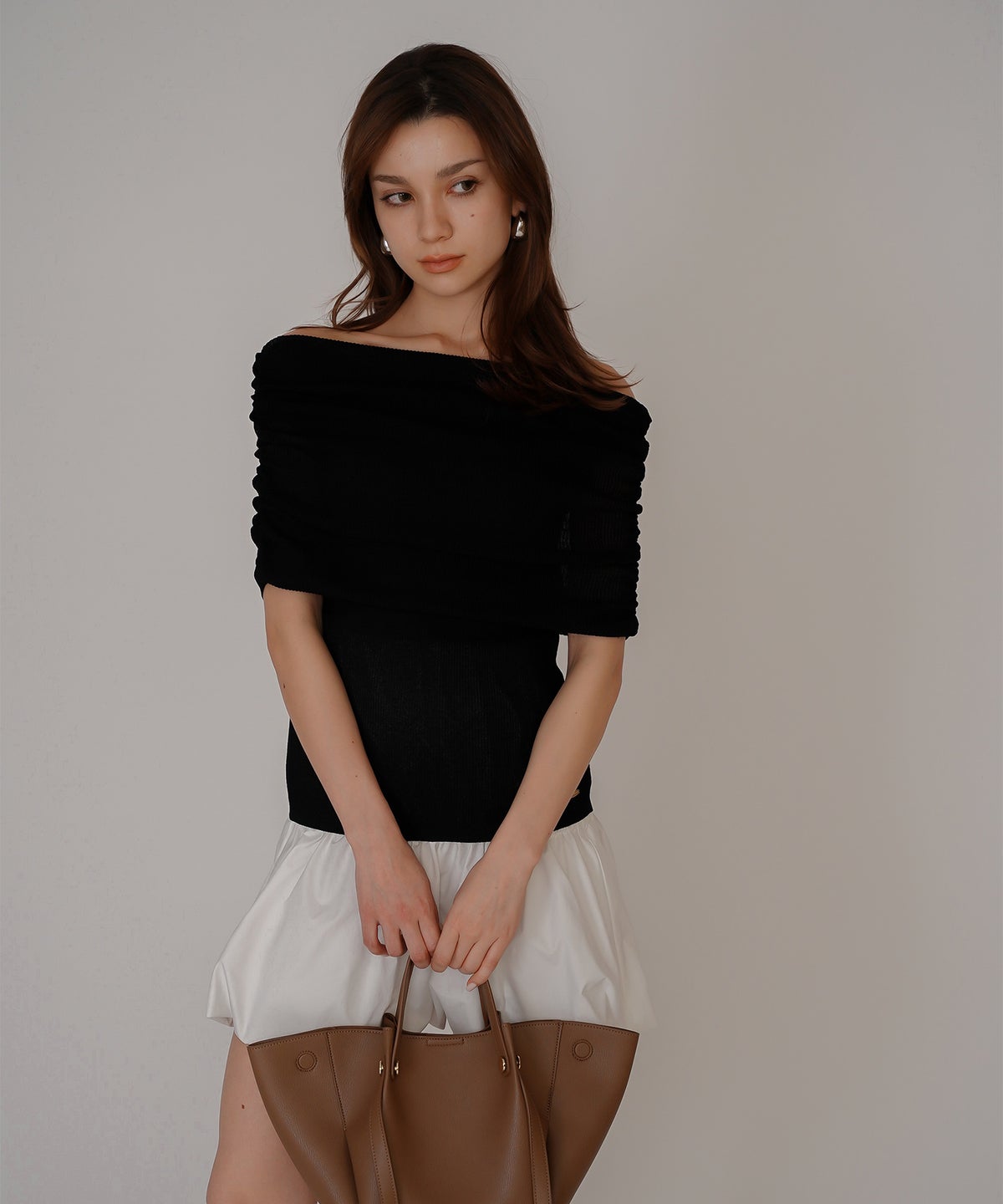 オフショル アレンジ ニット KINO THE KEI オフショルダートップス オフショルニット ワンショルダートップス ドレープトップス リブニットトップス フィットニット コンパクトトップス デザインニット 肌見せトップス