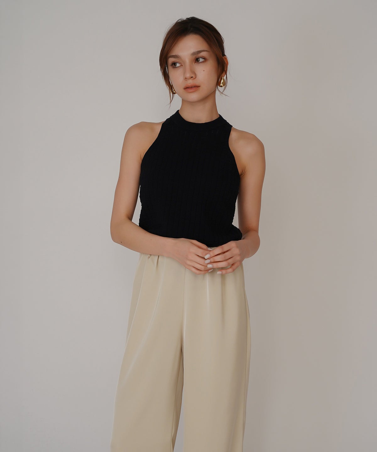 クラウド カット バックオープン アメスリニット KINO THE KEI バックオープン ニット バックシャン ニットトップス レースアップニット クロスストラップ ニット リボンデザイン 背中開きトップス リブニット ノースリーブニット タンクニット フィットニット