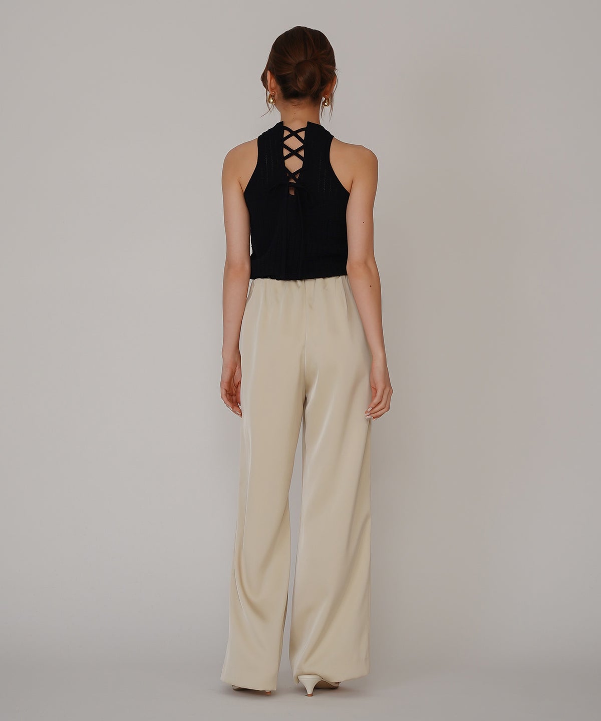 クラウド カット バックオープン アメスリニット KINO THE KEI バックオープン ニット バックシャン ニットトップス レースアップニット クロスストラップ ニット リボンデザイン 背中開きトップス リブニット ノースリーブニット タンクニット フィットニット