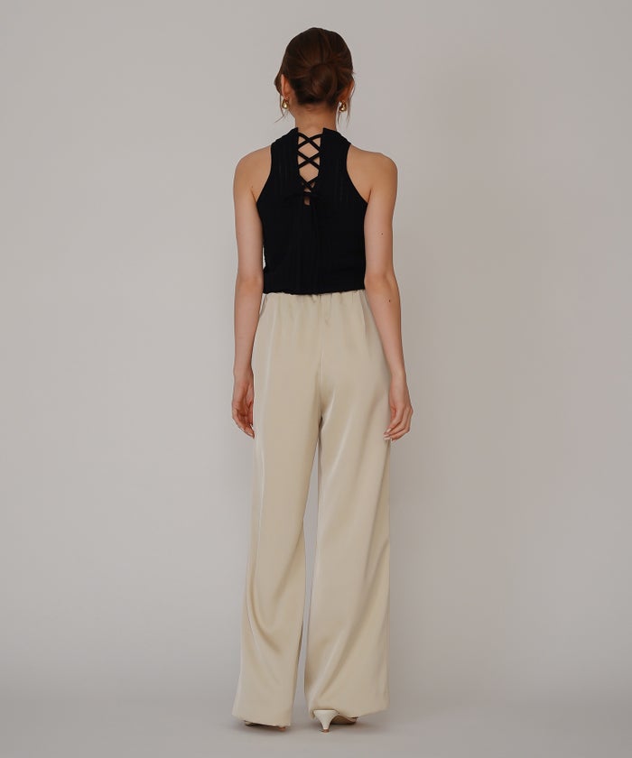 クラウド カット バックオープン アメスリニット KINO THE KEI バックオープン ニット バックシャン ニットトップス レースアップニット クロスストラップ ニット リボンデザイン 背中開きトップス リブニット ノースリーブニット タンクニット フィットニット