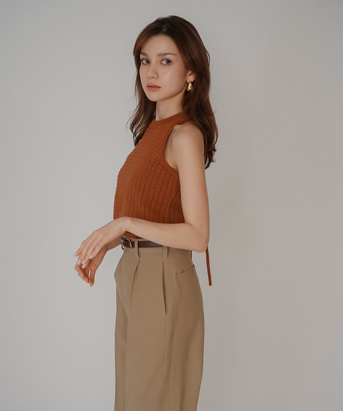 クラウド カット バックオープン アメスリニット KINO THE KEI バックオープン ニット バックシャン ニットトップス レースアップニット クロスストラップ ニット リボンデザイン 背中開きトップス リブニット ノースリーブニット タンクニット フィットニット