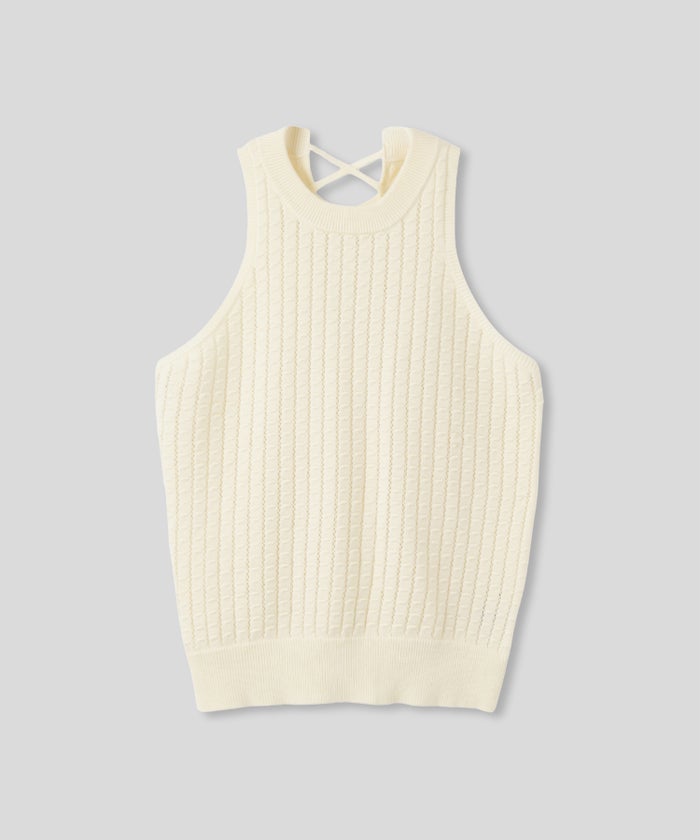 クラウド カット バックオープン アメスリニット KINO THE KEI バックオープン ニット バックシャン ニットトップス レースアップニット クロスストラップ ニット リボンデザイン 背中開きトップス リブニット ノースリーブニット タンクニット フィットニット