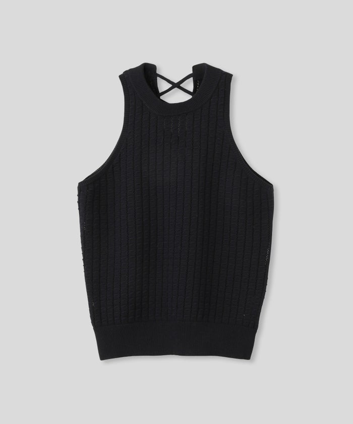 クラウド カット バックオープン アメスリニット KINO THE KEI バックオープン ニット バックシャン ニットトップス レースアップニット クロスストラップ ニット リボンデザイン 背中開きトップス リブニット ノースリーブニット タンクニット フィットニット