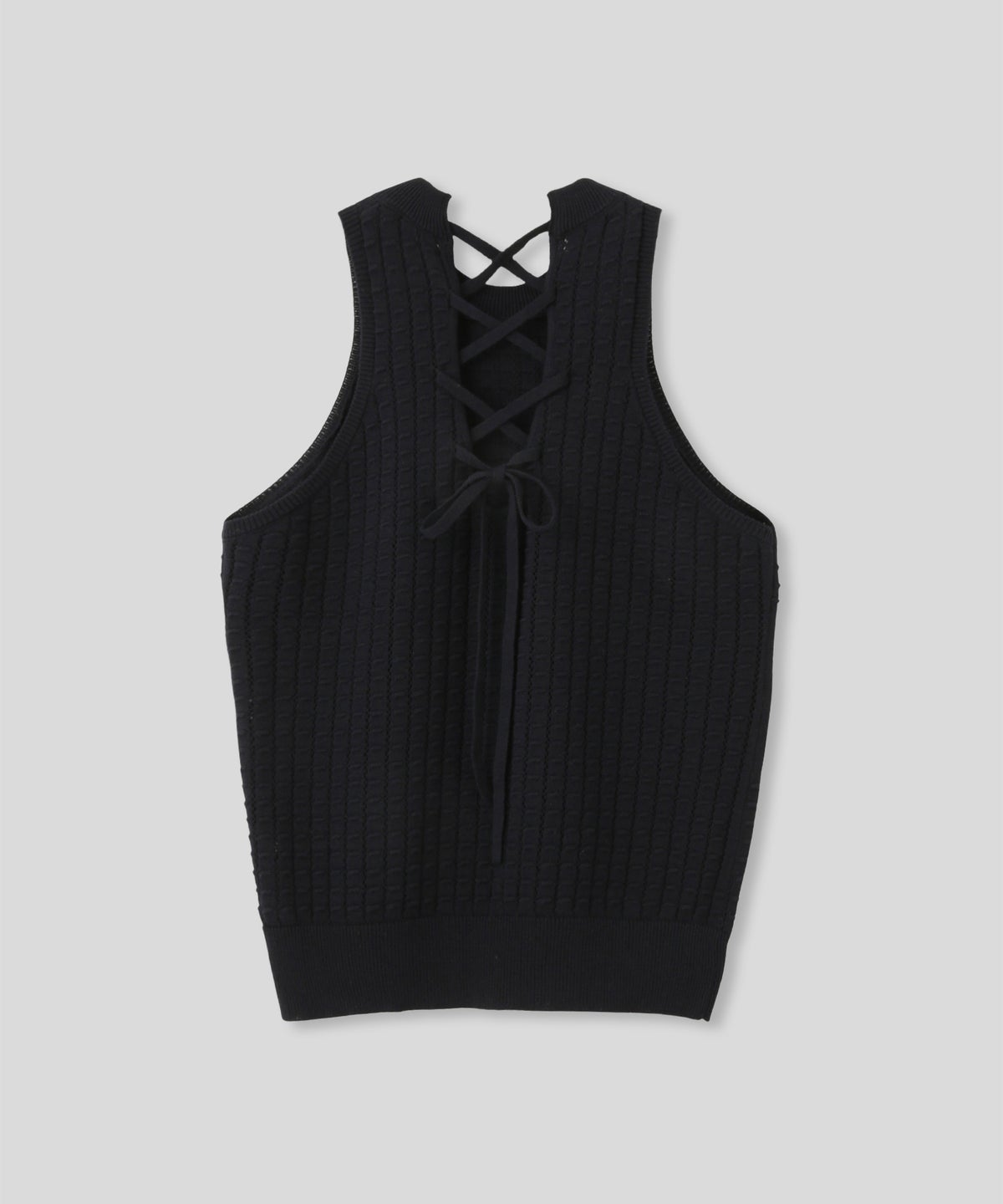 クラウド カット バックオープン アメスリニット KINO THE KEI バックオープン ニット バックシャン ニットトップス レースアップニット クロスストラップ ニット リボンデザイン 背中開きトップス リブニット ノースリーブニット タンクニット フィットニット