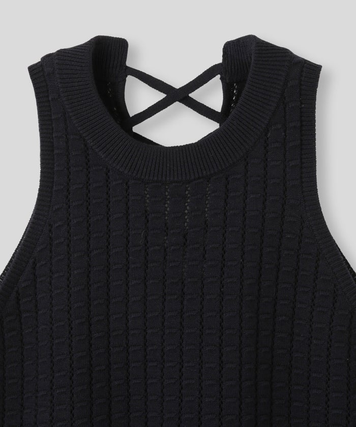 クラウド カット バックオープン アメスリニット KINO THE KEI バックオープン ニット バックシャン ニットトップス レースアップニット クロスストラップ ニット リボンデザイン 背中開きトップス リブニット ノースリーブニット タンクニット フィットニット