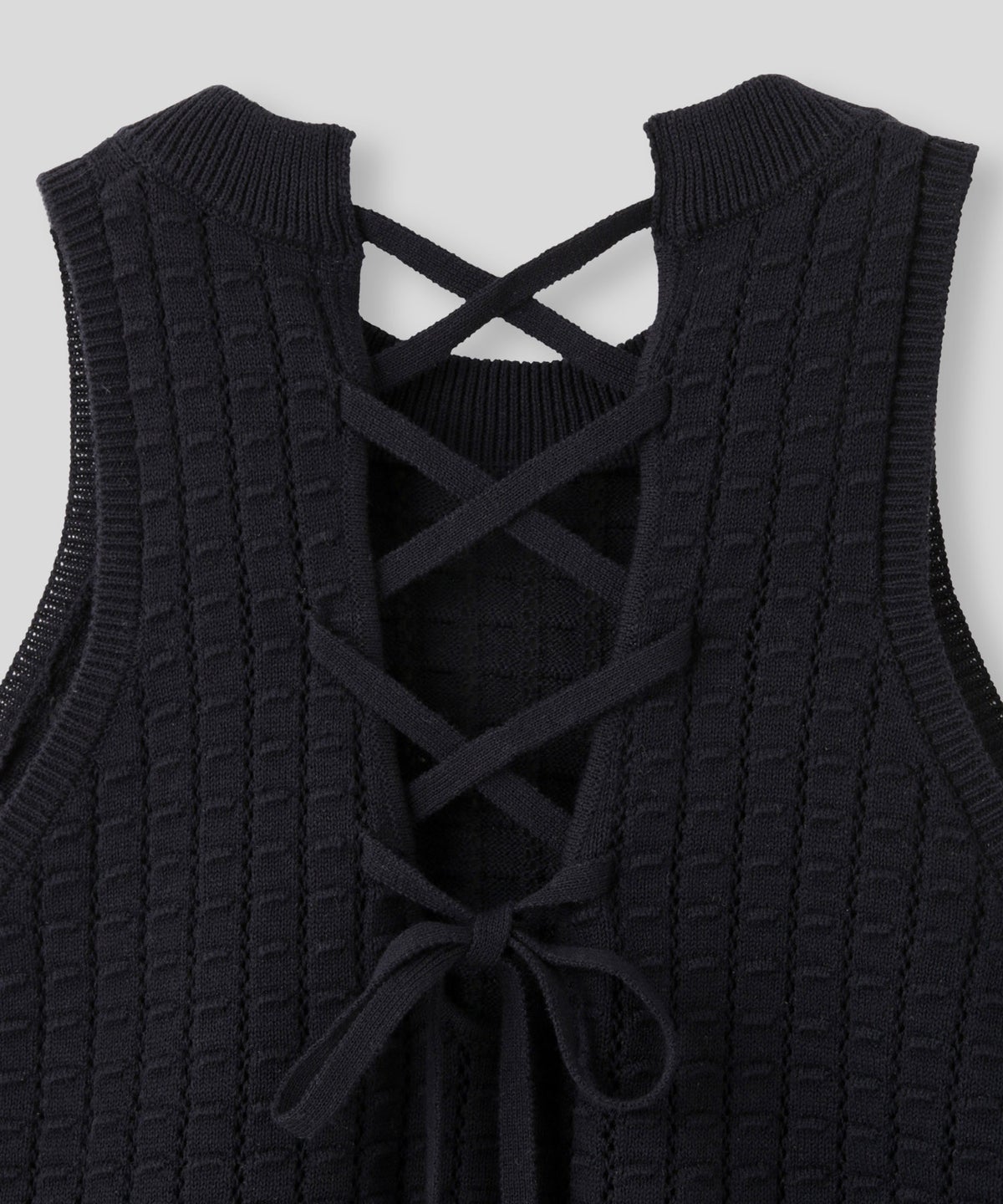 クラウド カット バックオープン アメスリニット KINO THE KEI バックオープン ニット バックシャン ニットトップス レースアップニット クロスストラップ ニット リボンデザイン 背中開きトップス リブニット ノースリーブニット タンクニット フィットニット