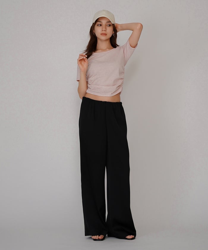 スクープネック サイド ギャザー フィットTEE KINO THE KEI サイドギャザー Tシャツ フィットTEE コンパクトT クロップド丈 Uネック デコルテ見せ ギャザートップス タイトトップス 着痩せトップス スタイルアップ 抜け感 女性らしい きれいめカジュアルシンプルコーデ トレンドトップス 春夏トップス レイヤードコーデ