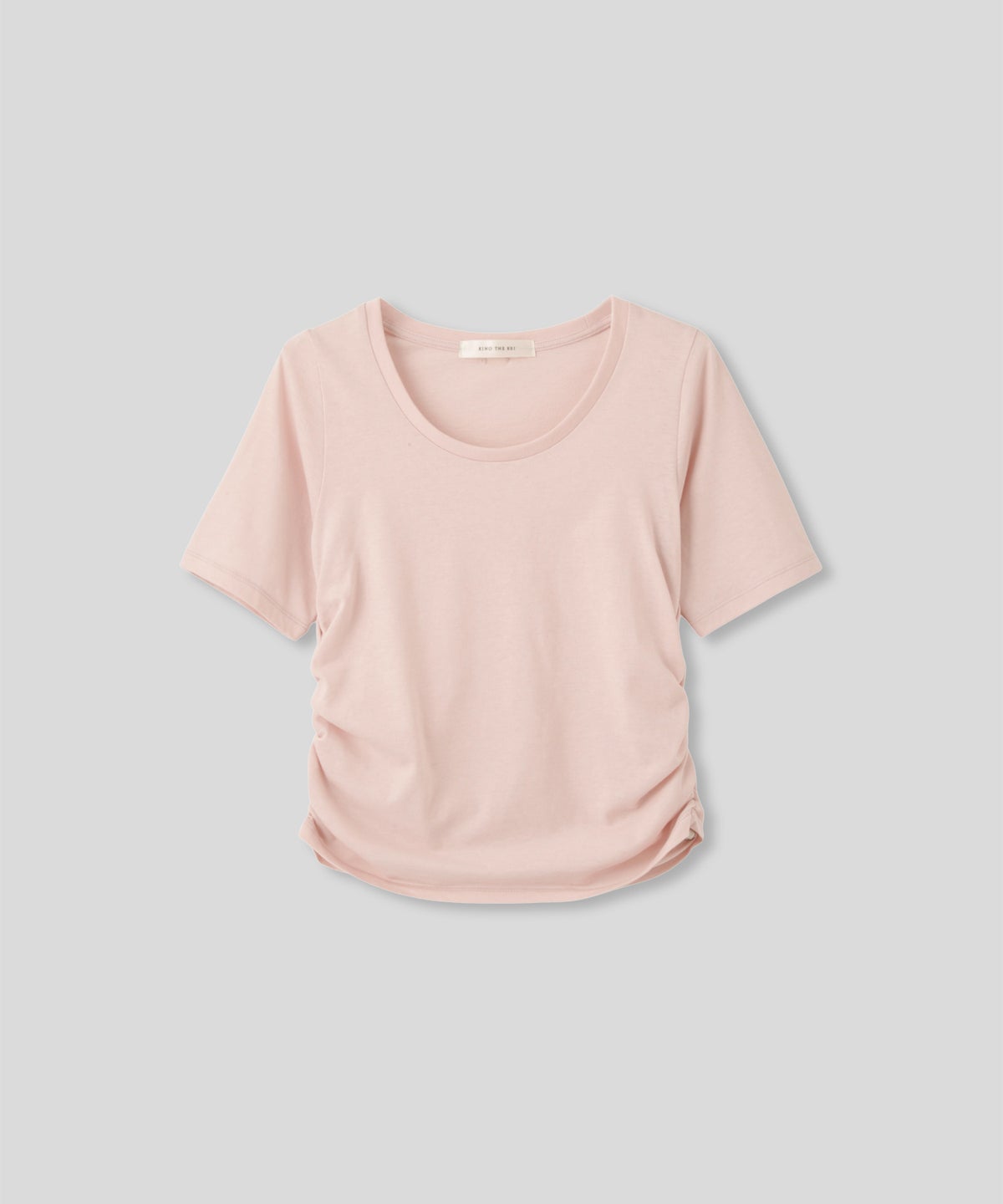 スクープネック サイド ギャザー フィットTEE KINO THE KEI サイドギャザー Tシャツ フィットTEE コンパクトT クロップド丈 Uネック デコルテ見せ ギャザートップス タイトトップス 着痩せトップス スタイルアップ 抜け感 女性らしい きれいめカジュアルシンプルコーデ トレンドトップス 春夏トップス レイヤードコーデ