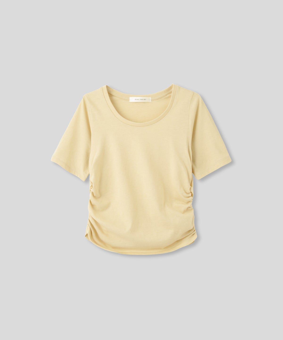 スクープネック サイド ギャザー フィットTEE KINO THE KEI サイドギャザー Tシャツ フィットTEE コンパクトT クロップド丈 Uネック デコルテ見せ ギャザートップス タイトトップス 着痩せトップス スタイルアップ 抜け感 女性らしい きれいめカジュアルシンプルコーデ トレンドトップス 春夏トップス レイヤードコーデ