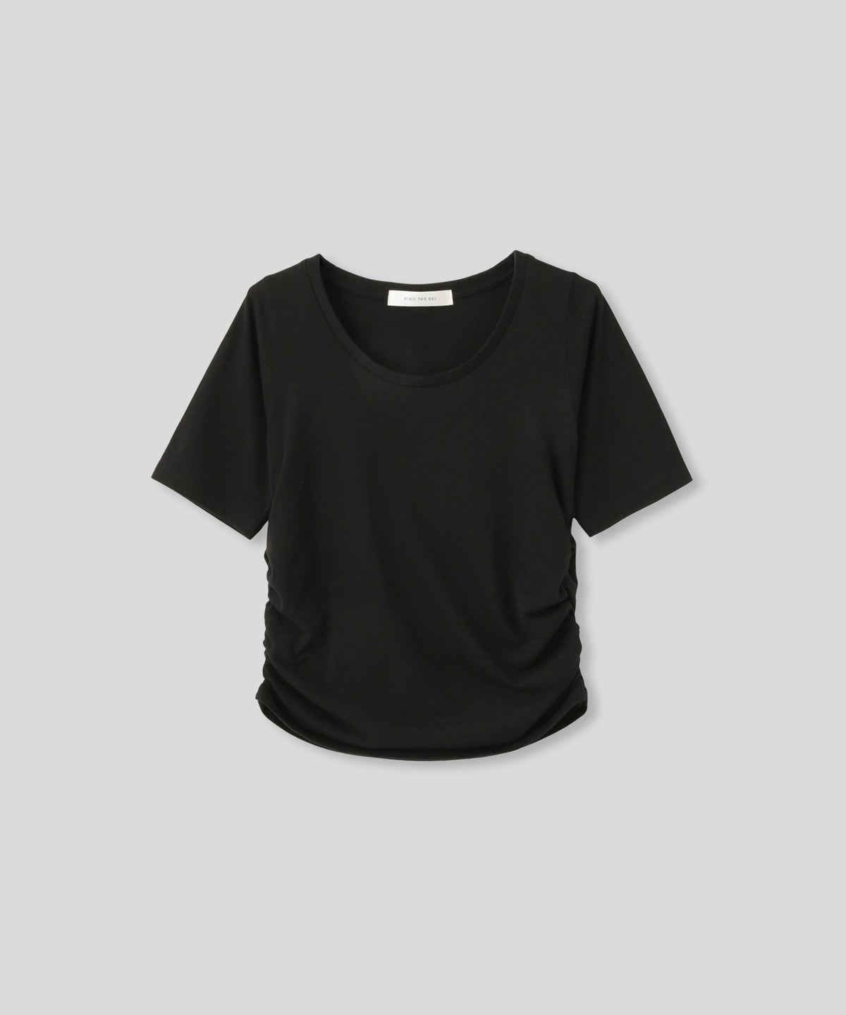 スクープネック サイド ギャザー フィットTEE KINO THE KEI サイドギャザー Tシャツ フィットTEE コンパクトT クロップド丈 Uネック デコルテ見せ ギャザートップス タイトトップス 着痩せトップス スタイルアップ 抜け感 女性らしい きれいめカジュアルシンプルコーデ トレンドトップス 春夏トップス レイヤードコーデ