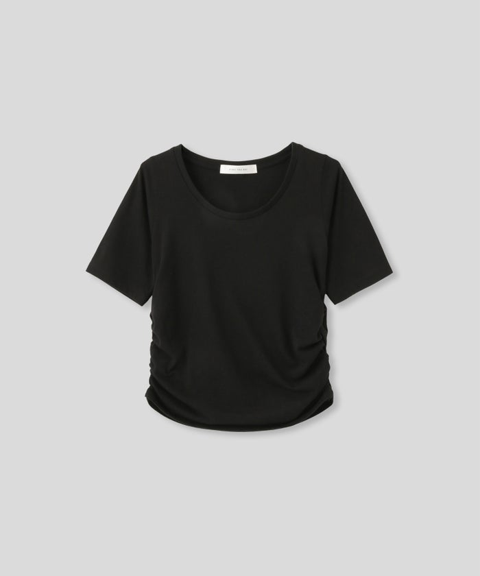スクープネック サイド ギャザー フィットTEE KINO THE KEI サイドギャザー Tシャツ フィットTEE コンパクトT クロップド丈 Uネック デコルテ見せ ギャザートップス タイトトップス 着痩せトップス スタイルアップ 抜け感 女性らしい きれいめカジュアルシンプルコーデ トレンドトップス 春夏トップス レイヤードコーデ