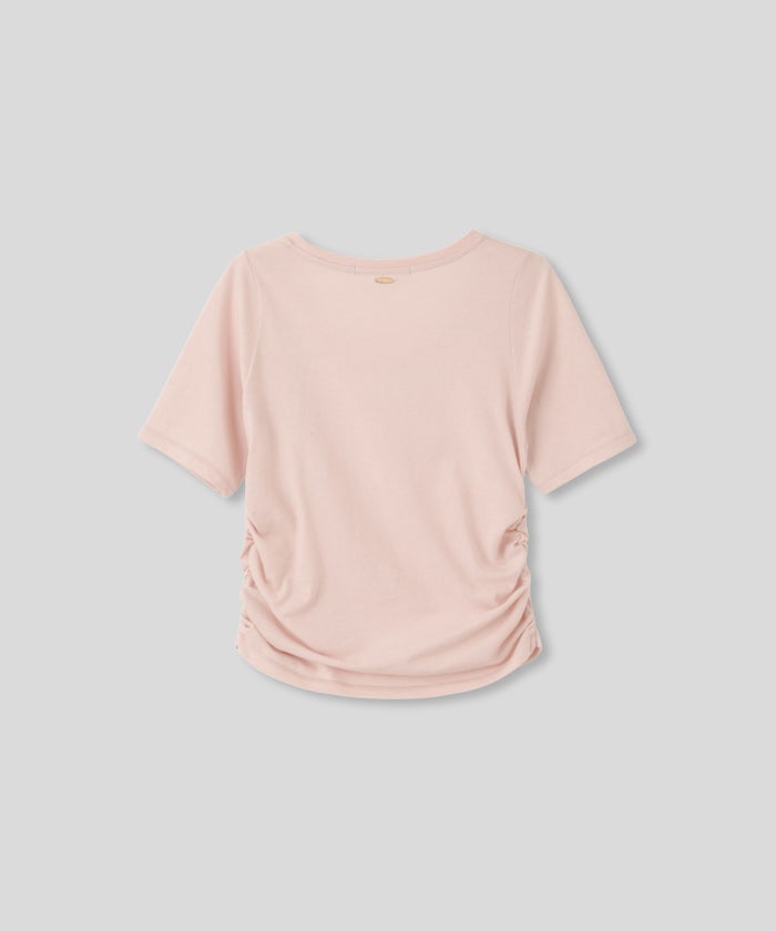 スクープネック サイド ギャザー フィットTEE KINO THE KEI サイドギャザー Tシャツ フィットTEE コンパクトT クロップド丈 Uネック デコルテ見せ ギャザートップス タイトトップス 着痩せトップス スタイルアップ 抜け感 女性らしい きれいめカジュアルシンプルコーデ トレンドトップス 春夏トップス レイヤードコーデ