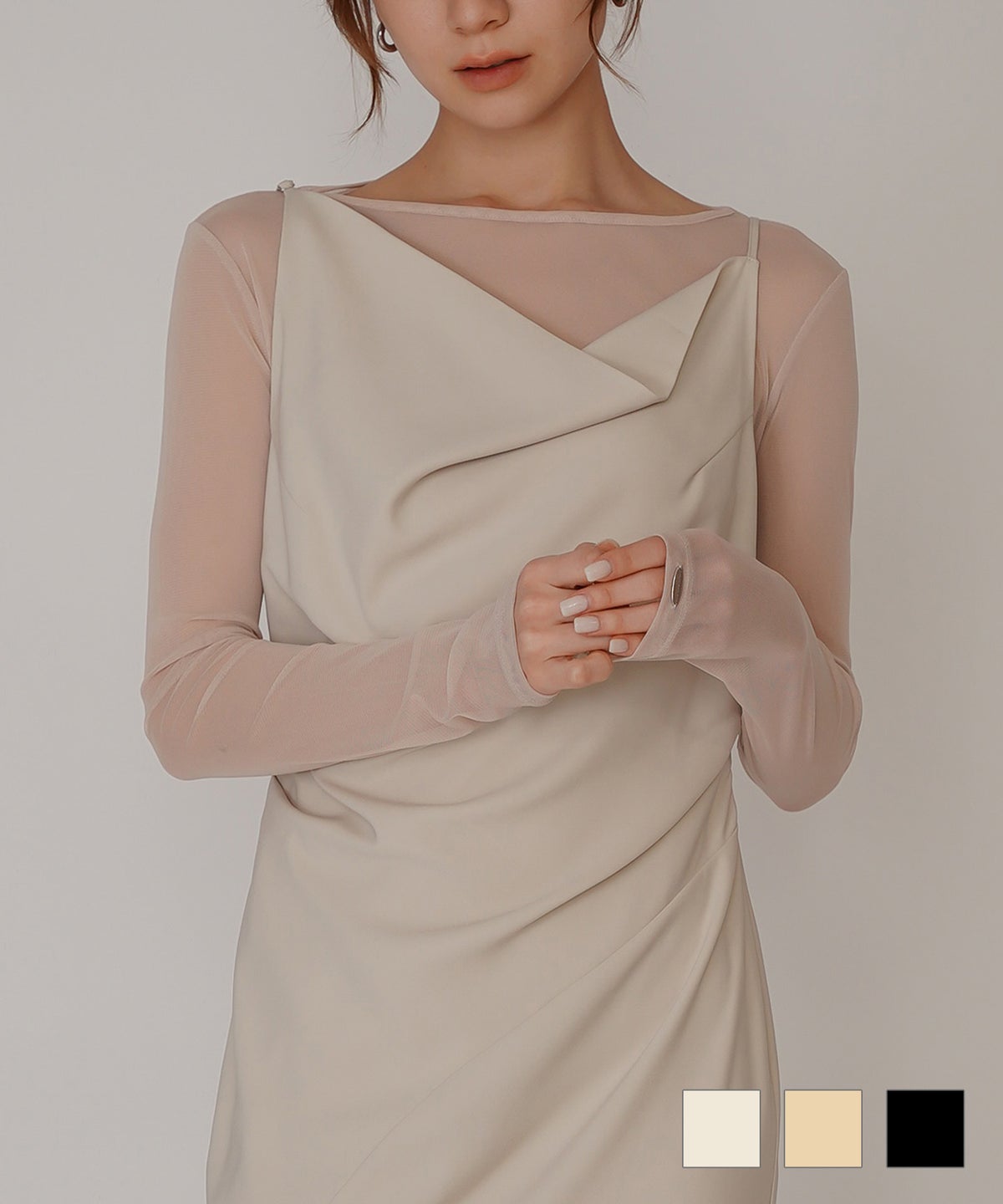 セカンドスキン シアー アシンメトリー トップス KINO THE KEI 変形トップス アシンメトリートップス ドレープトップス デザイントップス フィットトップス セカンドスキントップス レイヤードトップス インナートップス ロングスリーブトップス コンパクトトップス 美シルエットトップス