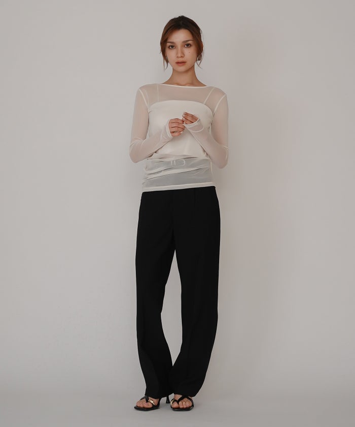 セカンドスキン シアー アシンメトリー トップス KINO THE KEI 変形トップス アシンメトリートップス ドレープトップス デザイントップス フィットトップス セカンドスキントップス レイヤードトップス インナートップス ロングスリーブトップス コンパクトトップス 美シルエットトップス