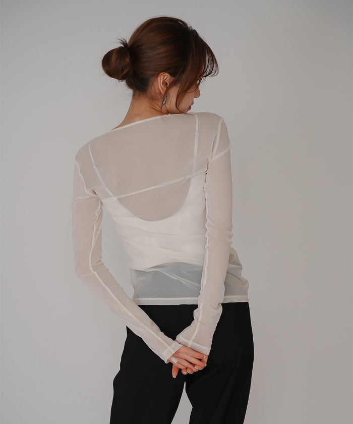 セカンドスキン シアー アシンメトリー トップス KINO THE KEI 変形トップス アシンメトリートップス ドレープトップス デザイントップス フィットトップス セカンドスキントップス レイヤードトップス インナートップス ロングスリーブトップス コンパクトトップス 美シルエットトップス