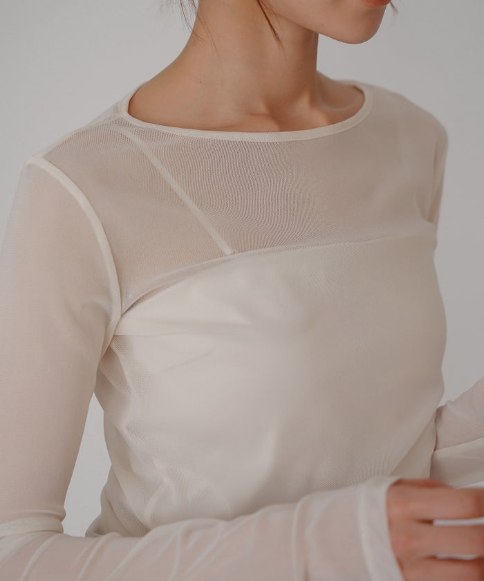 セカンドスキン シアー アシンメトリー トップス KINO THE KEI 変形トップス アシンメトリートップス ドレープトップス デザイントップス フィットトップス セカンドスキントップス レイヤードトップス インナートップス ロングスリーブトップス コンパクトトップス 美シルエットトップス