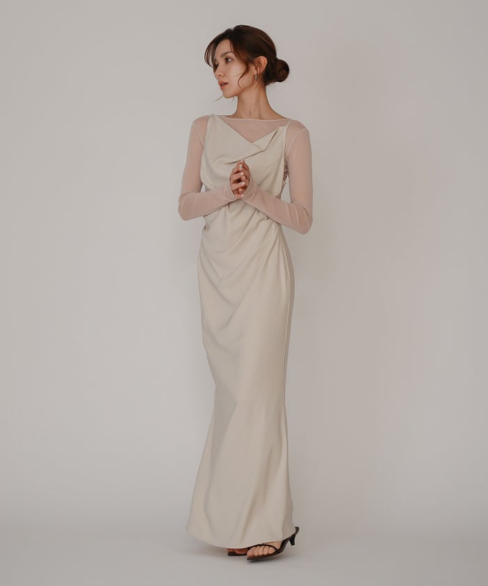 セカンドスキン シアー アシンメトリー トップス KINO THE KEI 変形トップス アシンメトリートップス ドレープトップス デザイントップス フィットトップス セカンドスキントップス レイヤードトップス インナートップス ロングスリーブトップス コンパクトトップス 美シルエットトップス