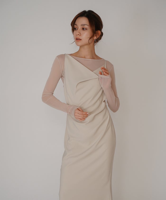 セカンドスキン シアー アシンメトリー トップス KINO THE KEI 変形トップス アシンメトリートップス ドレープトップス デザイントップス フィットトップス セカンドスキントップス レイヤードトップス インナートップス ロングスリーブトップス コンパクトトップス 美シルエットトップス