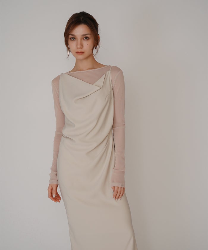 セカンドスキン シアー アシンメトリー トップス KINO THE KEI 変形トップス アシンメトリートップス ドレープトップス デザイントップス フィットトップス セカンドスキントップス レイヤードトップス インナートップス ロングスリーブトップス コンパクトトップス 美シルエットトップス