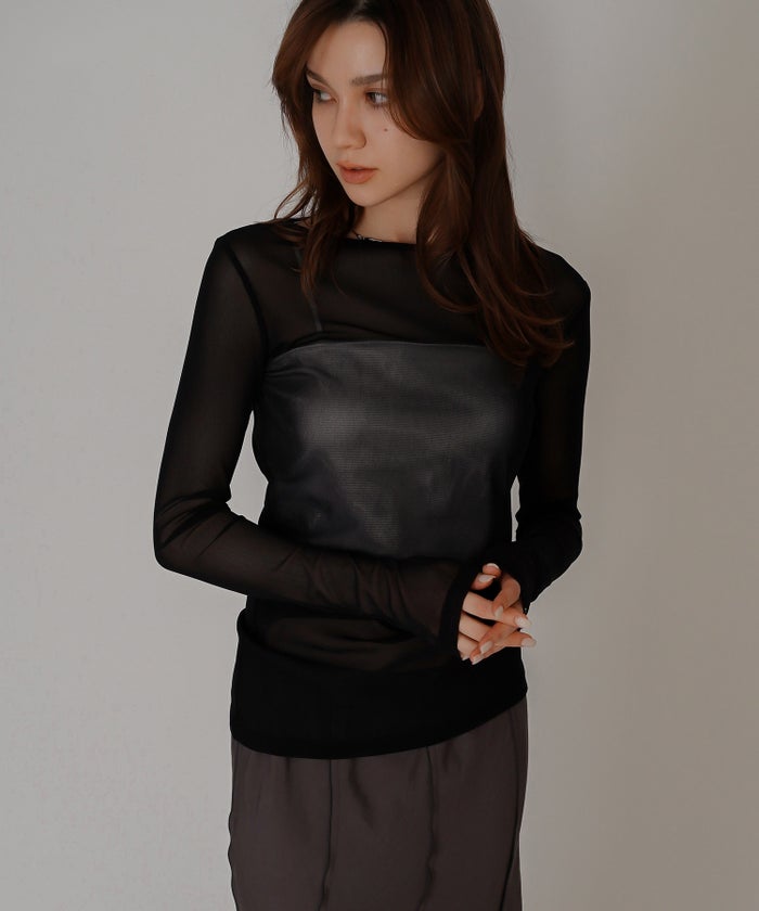 セカンドスキン シアー アシンメトリー トップス KINO THE KEI 変形トップス アシンメトリートップス ドレープトップス デザイントップス フィットトップス セカンドスキントップス レイヤードトップス インナートップス ロングスリーブトップス コンパクトトップス 美シルエットトップス