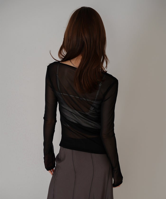 セカンドスキン シアー アシンメトリー トップス KINO THE KEI 変形トップス アシンメトリートップス ドレープトップス デザイントップス フィットトップス セカンドスキントップス レイヤードトップス インナートップス ロングスリーブトップス コンパクトトップス 美シルエットトップス