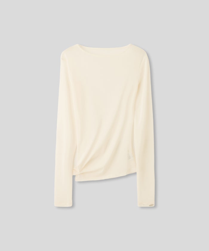 セカンドスキン シアー アシンメトリー トップス KINO THE KEI 変形トップス アシンメトリートップス ドレープトップス デザイントップス フィットトップス セカンドスキントップス レイヤードトップス インナートップス ロングスリーブトップス コンパクトトップス 美シルエットトップス