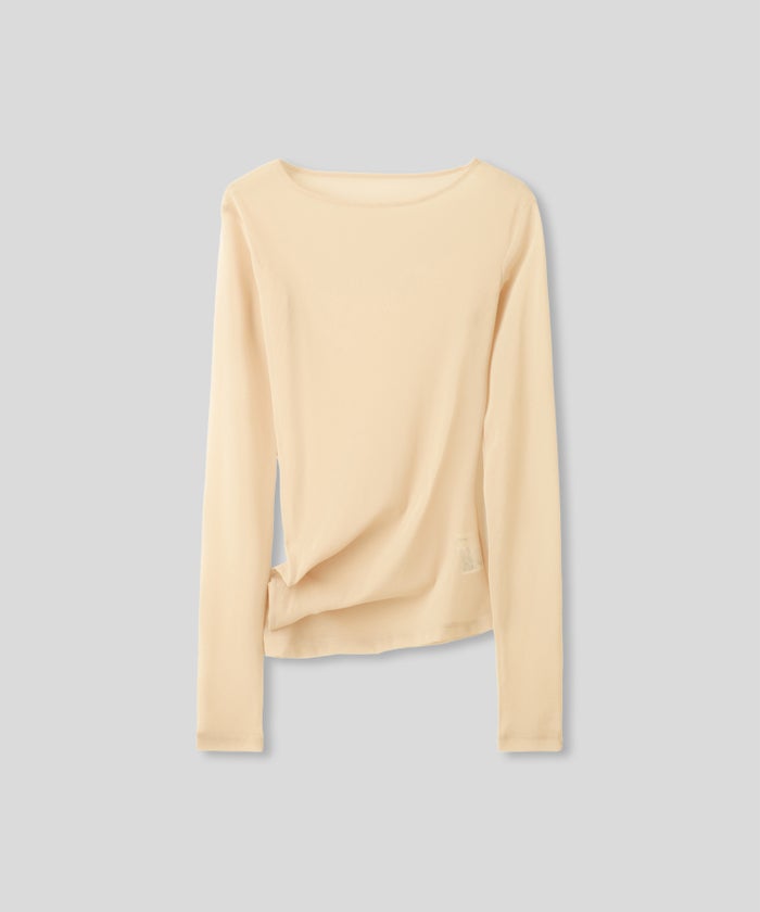 セカンドスキン シアー アシンメトリー トップス KINO THE KEI 変形トップス アシンメトリートップス ドレープトップス デザイントップス フィットトップス セカンドスキントップス レイヤードトップス インナートップス ロングスリーブトップス コンパクトトップス 美シルエットトップス