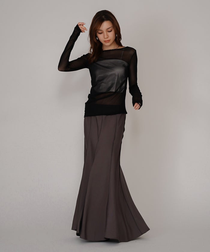 ウェーブ 切り替え スカート KINO THE KEI ロングスカート マーメイドスカート フレアスカート ウェーブデザインスカート 切替スカート デザインスカート 揺れスカート ボリュームスカート 美シルエットスカート スタイルアップスカート ウエストゴムスカート