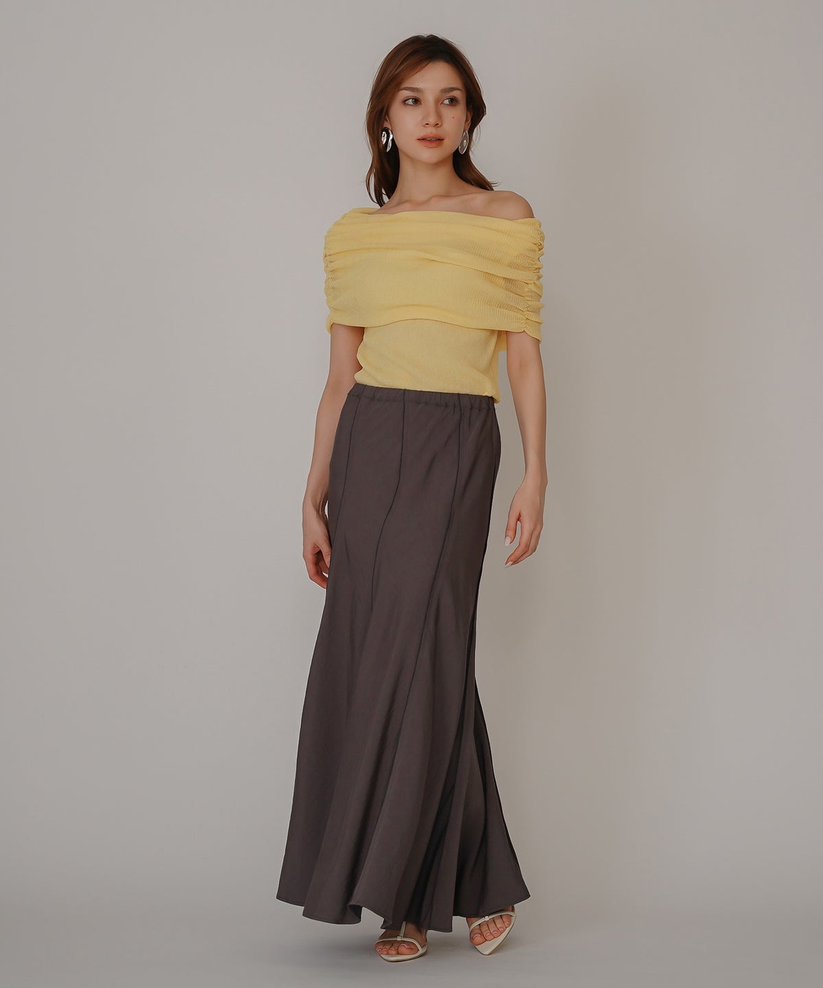 ウェーブ 切り替え スカート KINO THE KEI ロングスカート マーメイドスカート フレアスカート ウェーブデザインスカート 切替スカート デザインスカート 揺れスカート ボリュームスカート 美シルエットスカート スタイルアップスカート ウエストゴムスカート