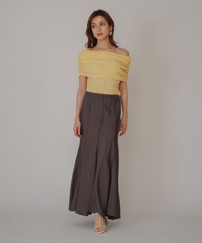 ウェーブ 切り替え スカート KINO THE KEI ロングスカート マーメイドスカート フレアスカート ウェーブデザインスカート 切替スカート デザインスカート 揺れスカート ボリュームスカート 美シルエットスカート スタイルアップスカート ウエストゴムスカート