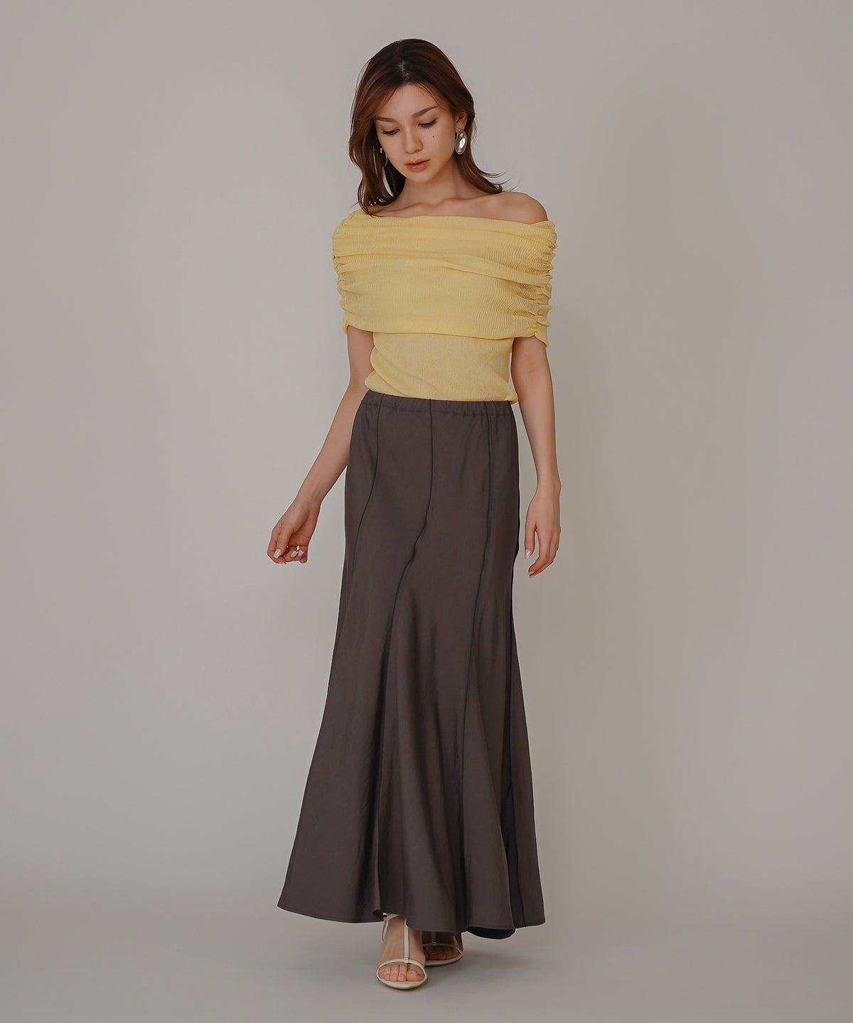 ウェーブ 切り替え スカート KINO THE KEI ロングスカート マーメイドスカート フレアスカート ウェーブデザインスカート 切替スカート デザインスカート 揺れスカート ボリュームスカート 美シルエットスカート スタイルアップスカート ウエストゴムスカート