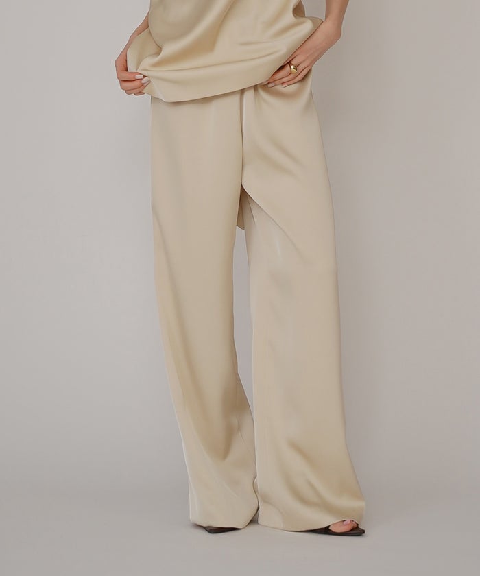 サテン セミ ワイド パンツ KINO THE KEI ゆったり ワイドパンツレディース 20代 ボトムズ 動きやすい 微光沢 着痩せ 美脚 大きいサイズ レディース 通勤 サテンシルク無地パンツ バケーション オフィス セットアップ オールシーズン対応 リゾート 南国　ディナー ルームウェア 大人可愛い 通学 学生 女子会