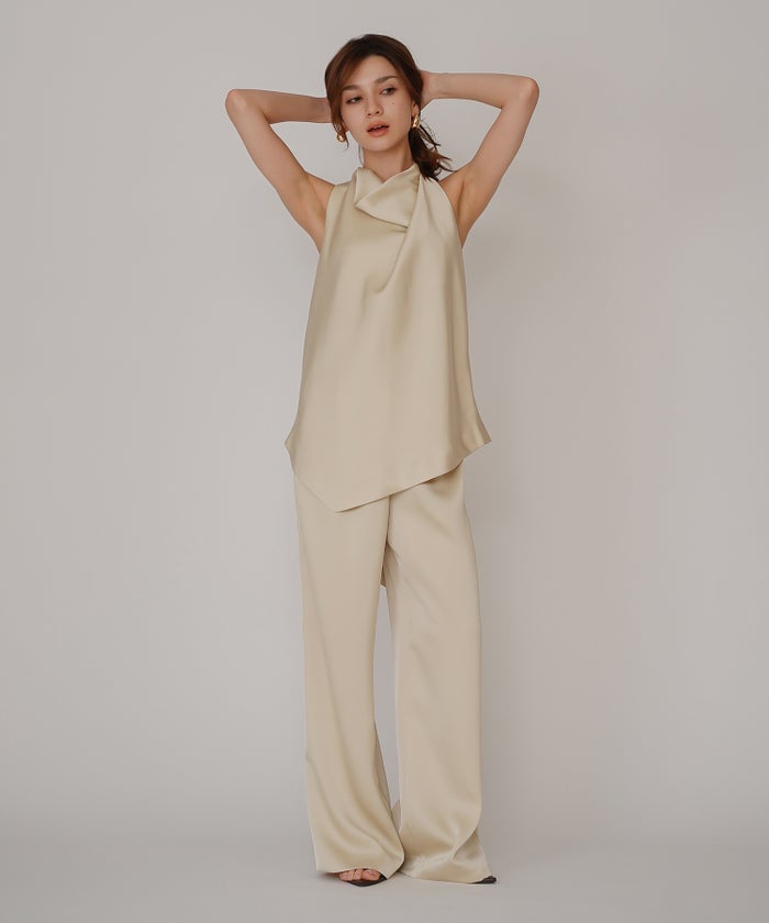 サテン セミ ワイド パンツ KINO THE KEI ゆったり ワイドパンツレディース 20代 ボトムズ 動きやすい 微光沢 着痩せ 美脚 大きいサイズ レディース 通勤 サテンシルク無地パンツ バケーション オフィス セットアップ オールシーズン対応 リゾート 南国　ディナー ルームウェア 大人可愛い 通学 学生 女子会