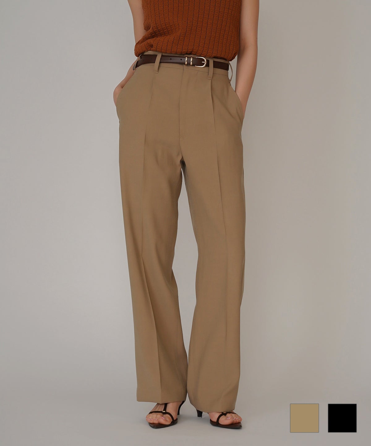 ハイウエスト スムース レーヨン タック パンツ KINO THE KEI サマーチノパンツ ハイウエストパンツ チノパンツ ストレートパンツ センタープレスパンツ タックパンツ 美脚パンツ 脚長パンツ スタイルアップパンツ きれいめパンツ 大人カジュアルパンツ オフィスカジュアル