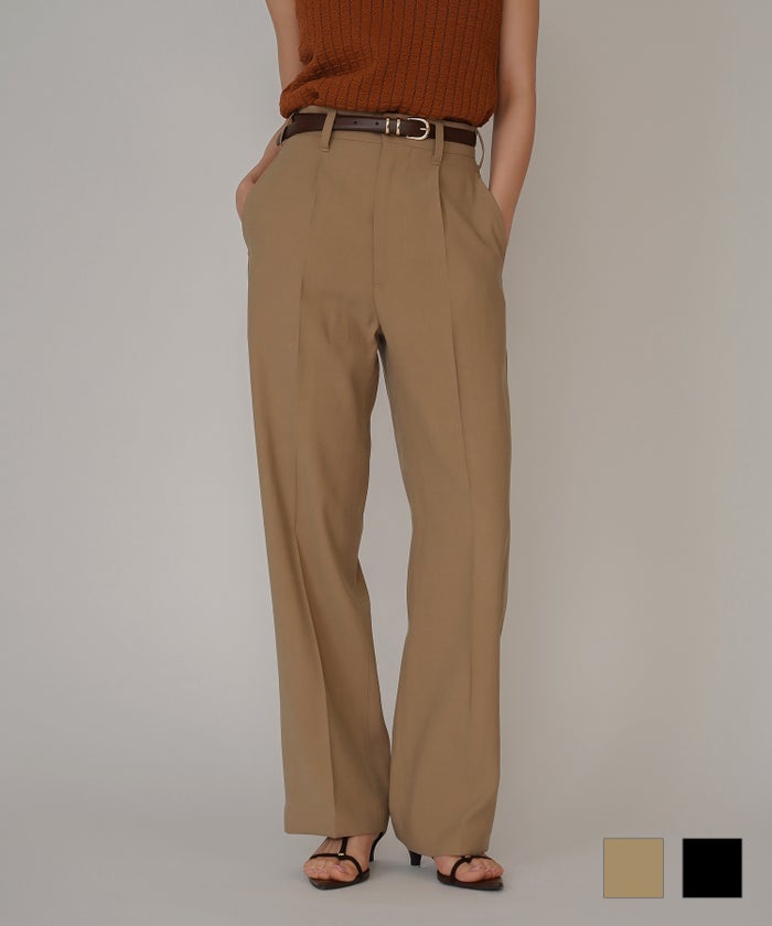 ハイウエスト スムース レーヨン タック パンツ KINO THE KEI サマーチノパンツ ハイウエストパンツ チノパンツ ストレートパンツ センタープレスパンツ タックパンツ 美脚パンツ 脚長パンツ スタイルアップパンツ きれいめパンツ 大人カジュアルパンツ オフィスカジュアル