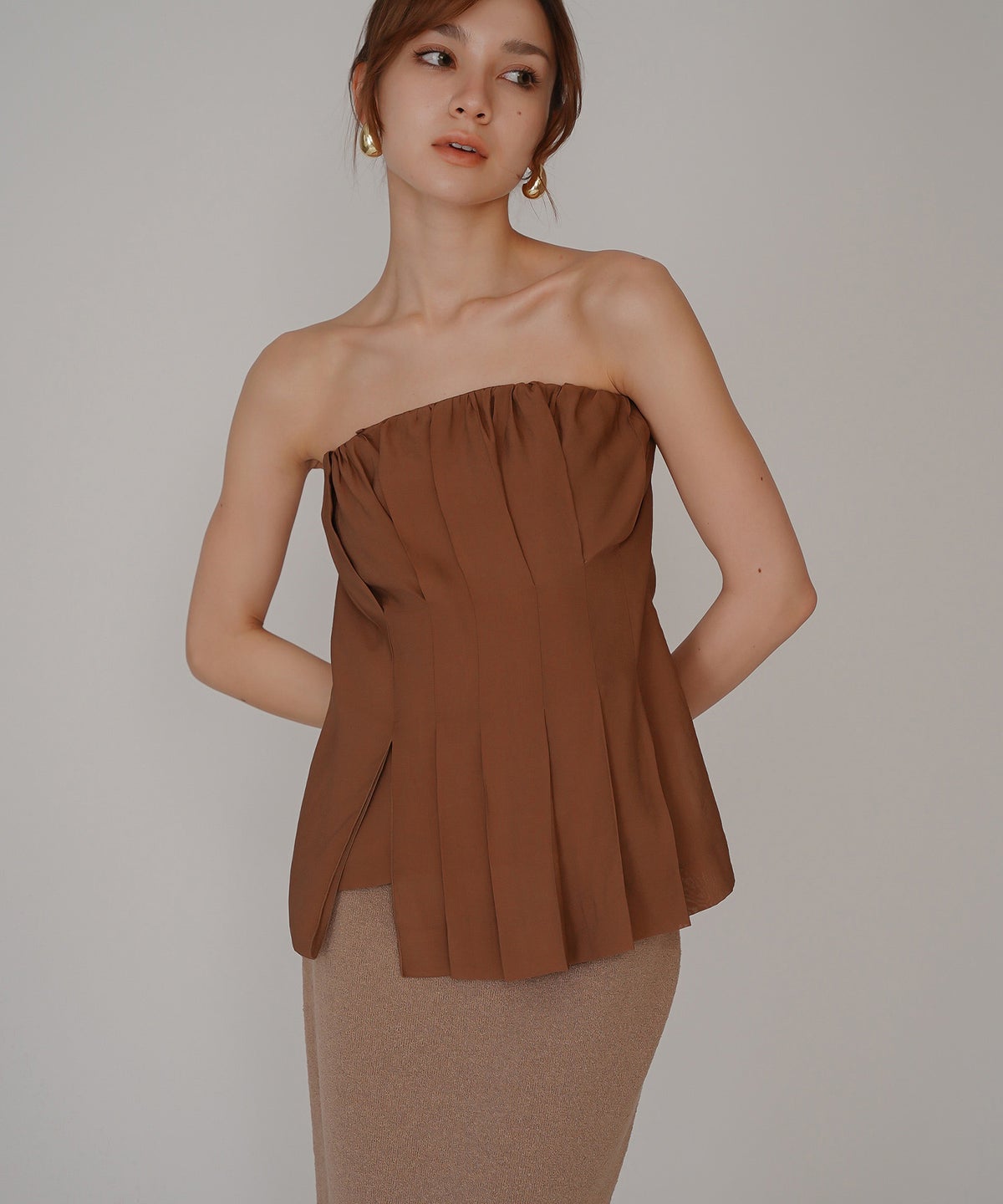 シェル ビスチェ ブラウス KINO THE KEI ベアトップ ベアトップス キャミトップス ペプラムトップス フレアトップス タックデザイントップス デザインキャミソール キャミブラウス ペプラムブラウス ウエストマークトップス スタイルアップトップス