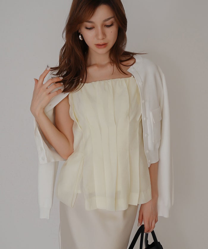 シェル ビスチェ ブラウス KINO THE KEI ベアトップ ベアトップス キャミトップス ペプラムトップス フレアトップス タックデザイントップス デザインキャミソール キャミブラウス ペプラムブラウス ウエストマークトップス スタイルアップトップス