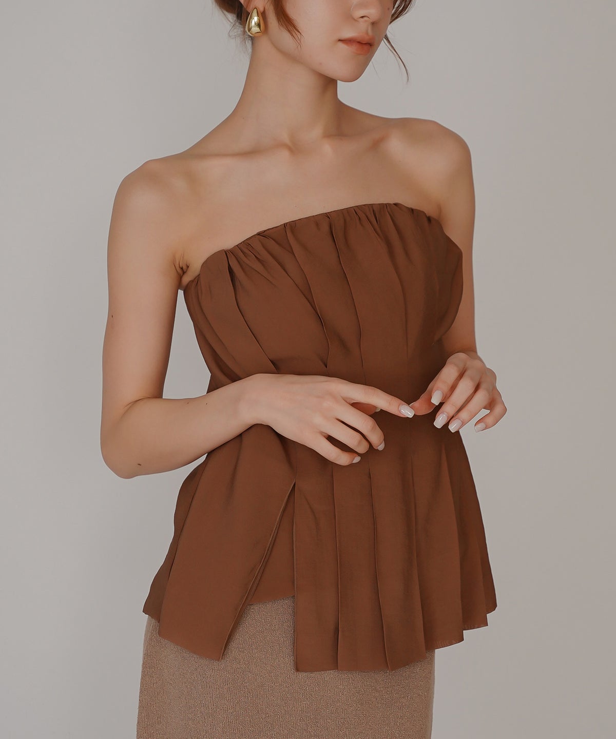 シェル ビスチェ ブラウス KINO THE KEI ベアトップ ベアトップス キャミトップス ペプラムトップス フレアトップス タックデザイントップス デザインキャミソール キャミブラウス ペプラムブラウス ウエストマークトップス スタイルアップトップス